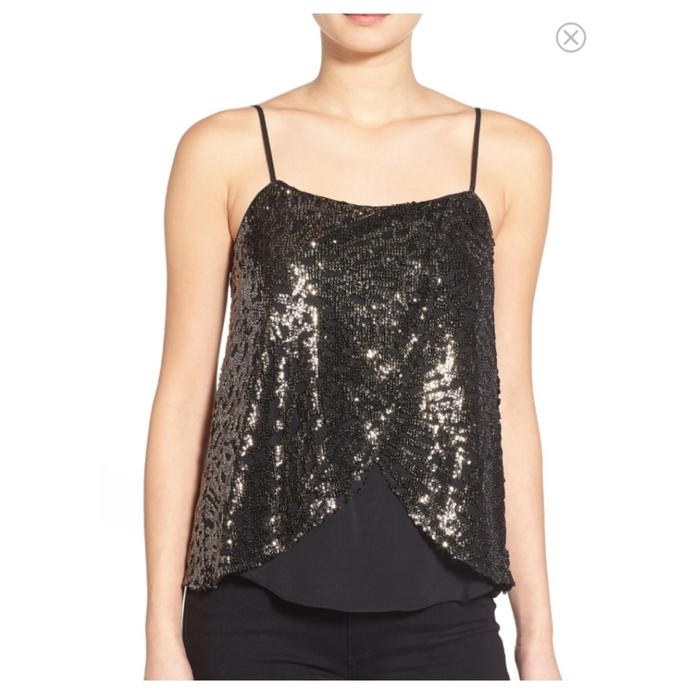1.STATE Black Sequins Tulip Tank Top XS Whimsigoth Glam Party Vixen 80s C074